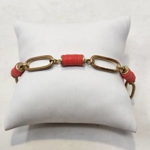 Plunder Design Matte Gold Tone Link Chain Bracelet Coral Pink Disc Beads Jewelry